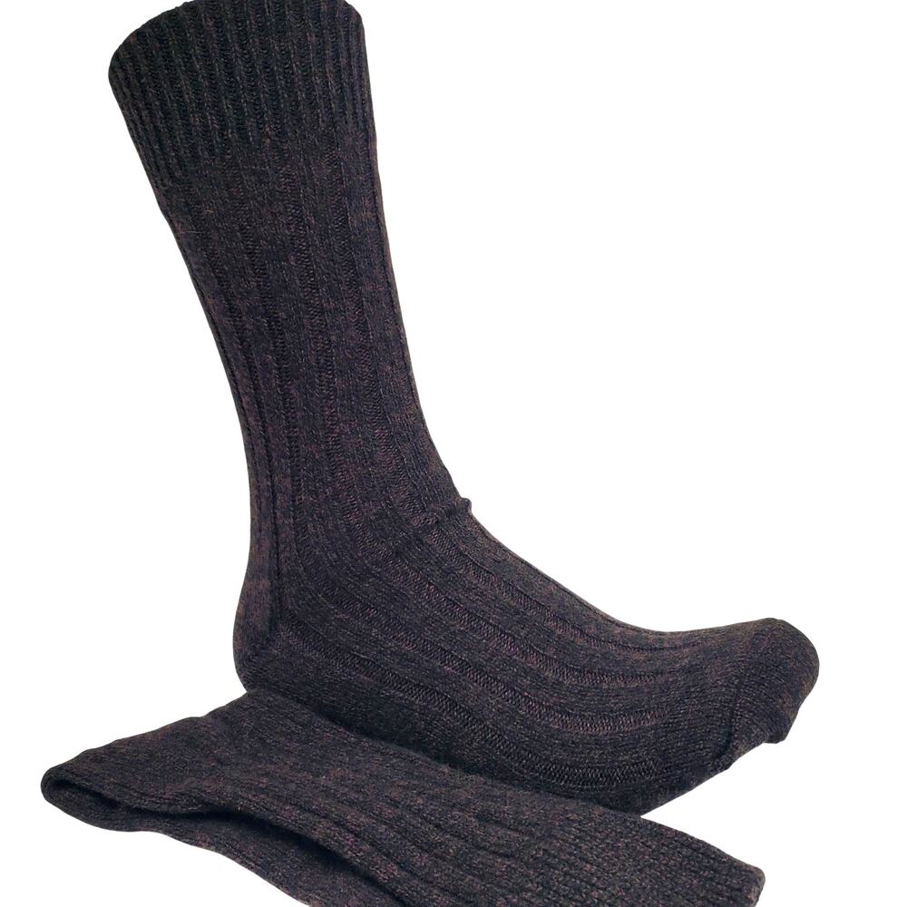 Mens Ribbed 81% Cashmere Mid Calf Socks 10-13 Warm Cozy Garnet Hill Brown Marl